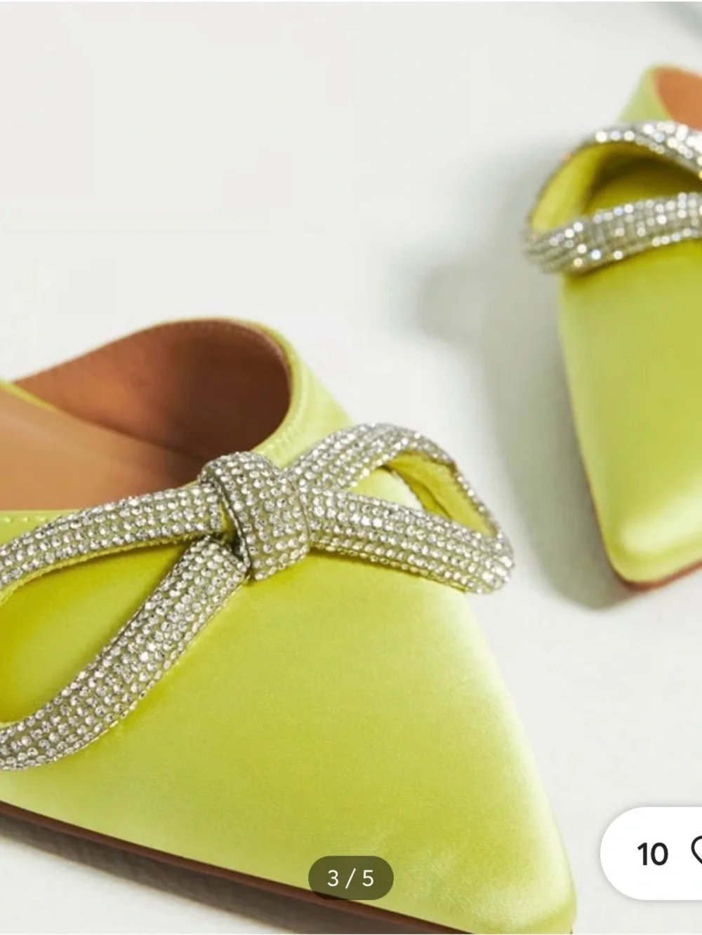 Anthropologie Lime Green Embellished Pointed Slingback Flats - Picture 3 of 7